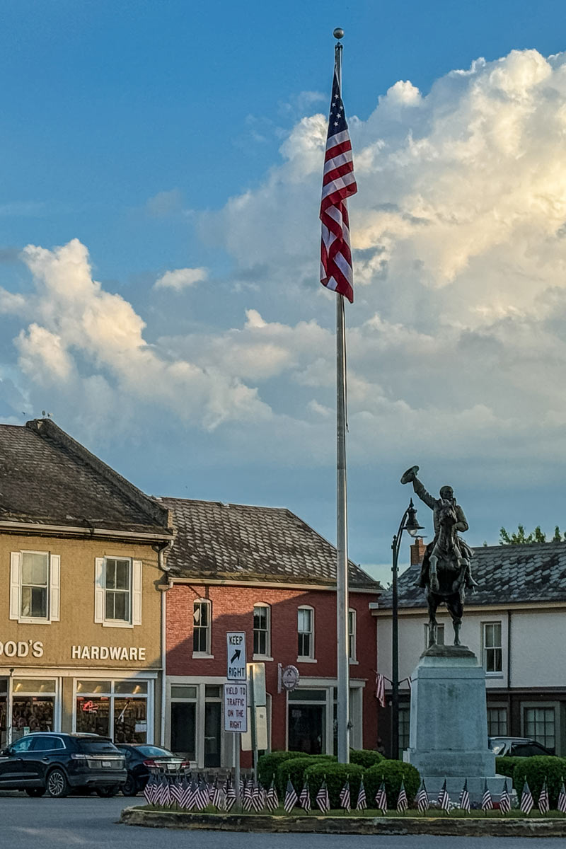 statue and flag