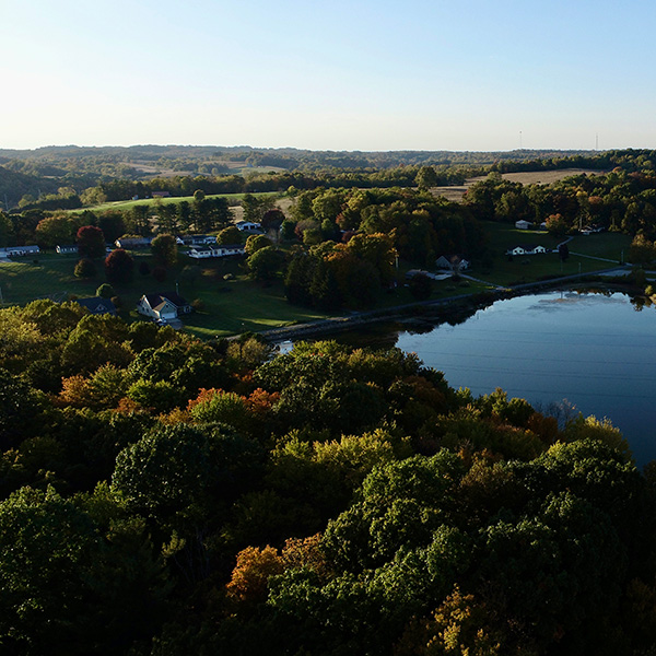 Aerial view of the New Lexington Reservoir in the Village of New Lexington, Perry County, Ohio.