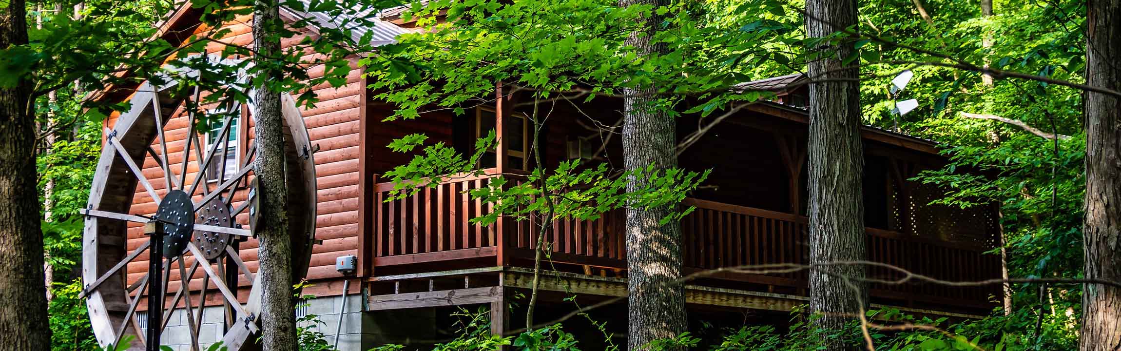 Perry County, Ohio cabin in the woods with giant water wheel